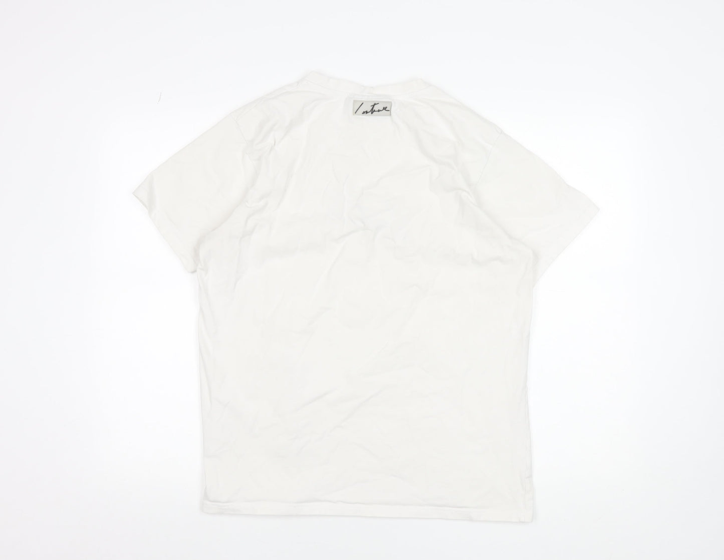Couture Men's White Graphic Logo T-Shirt L Crew Neck Jersey Cotton