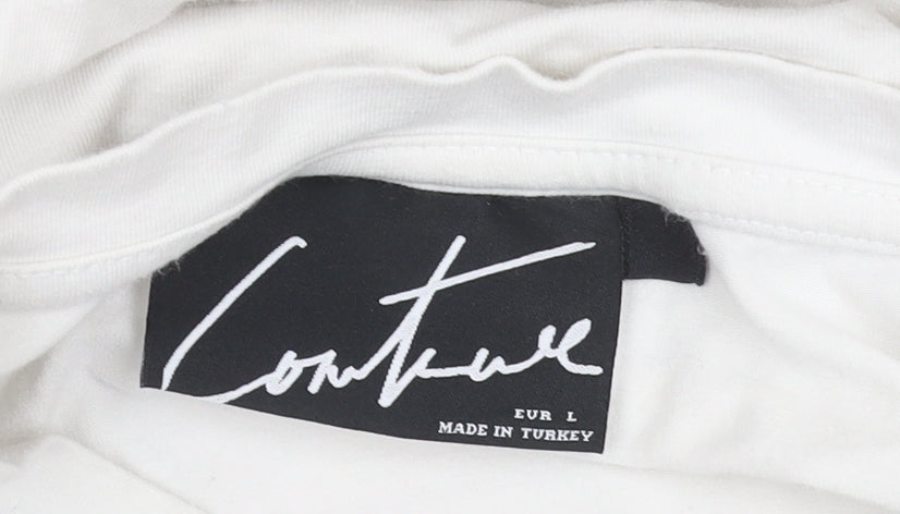 Couture Men's White Graphic Logo T-Shirt L Crew Neck Jersey Cotton