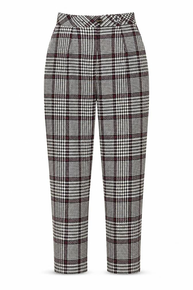 Topshop Women's Multicoloured Check High Rise Tapered Trousers UK 6