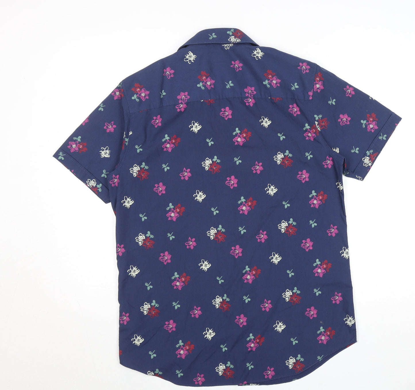 Debenhams Men's Blue Floral Classic Fit Short Sleeve Button-Up Shirt Size S