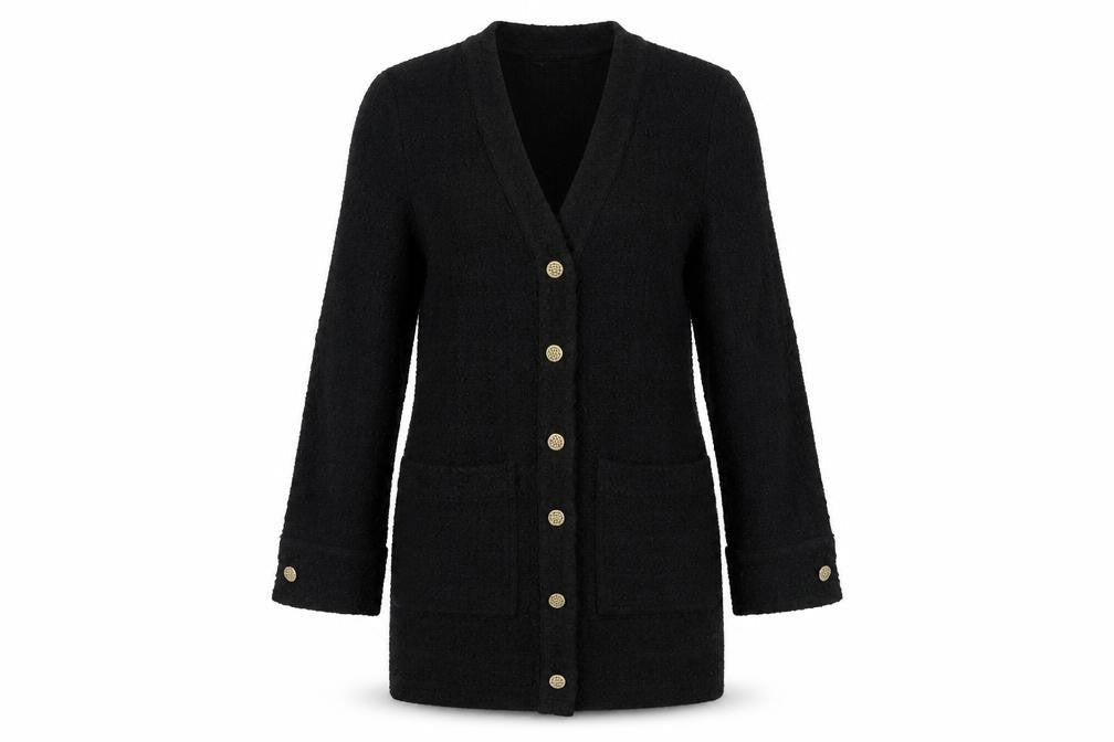 Zara Women Black Tweed Button Shift Dress Size S Long Sleeve