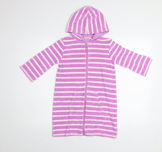 John Lewis Girls Pink Striped Hooded Zip Swim Bathrobe Age 8 Cotton Blend