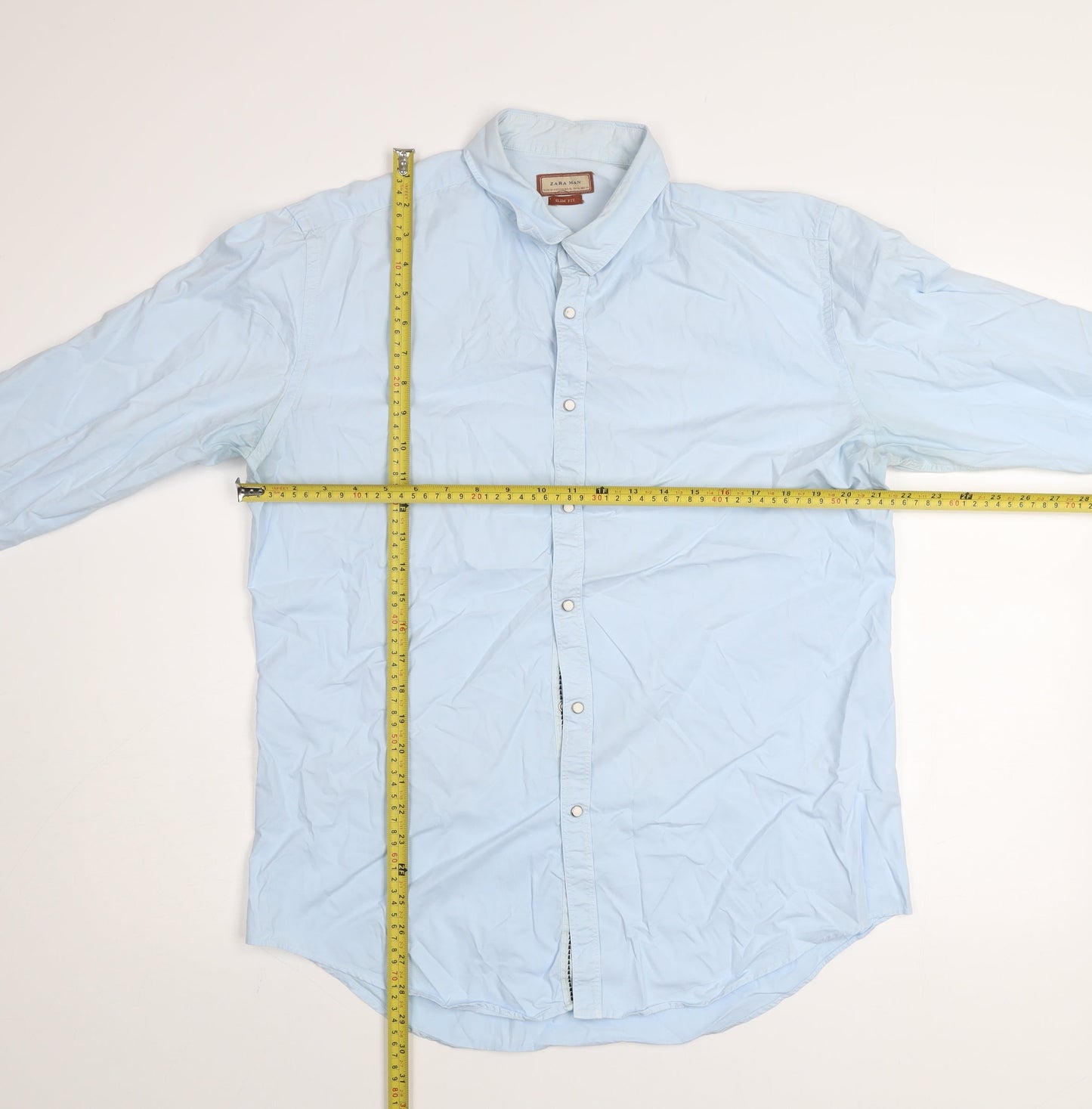 Zara Man Blue Slim Fit Long Sleeve Button-Up Shirt Size L