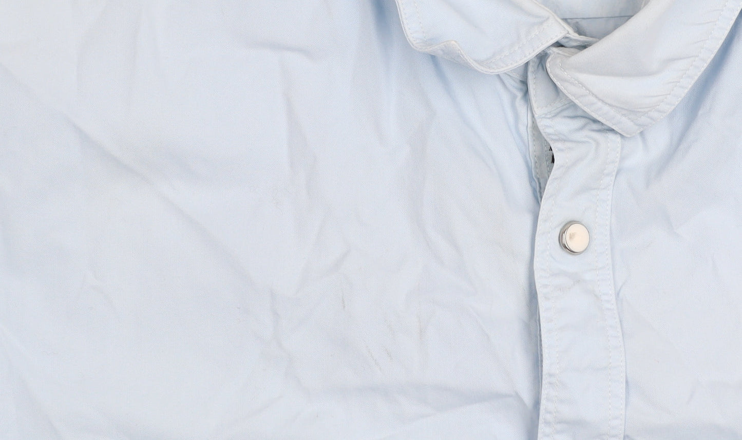 Zara Man Blue Slim Fit Long Sleeve Button-Up Shirt Size L