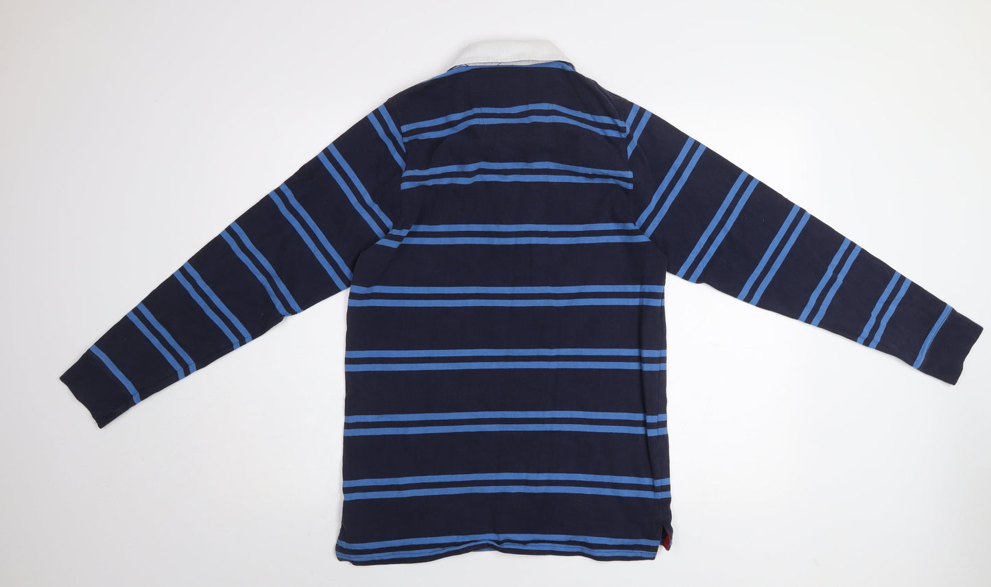 James Pringle Men's Blue Striped Collared Rugby Sweatshirt Size S