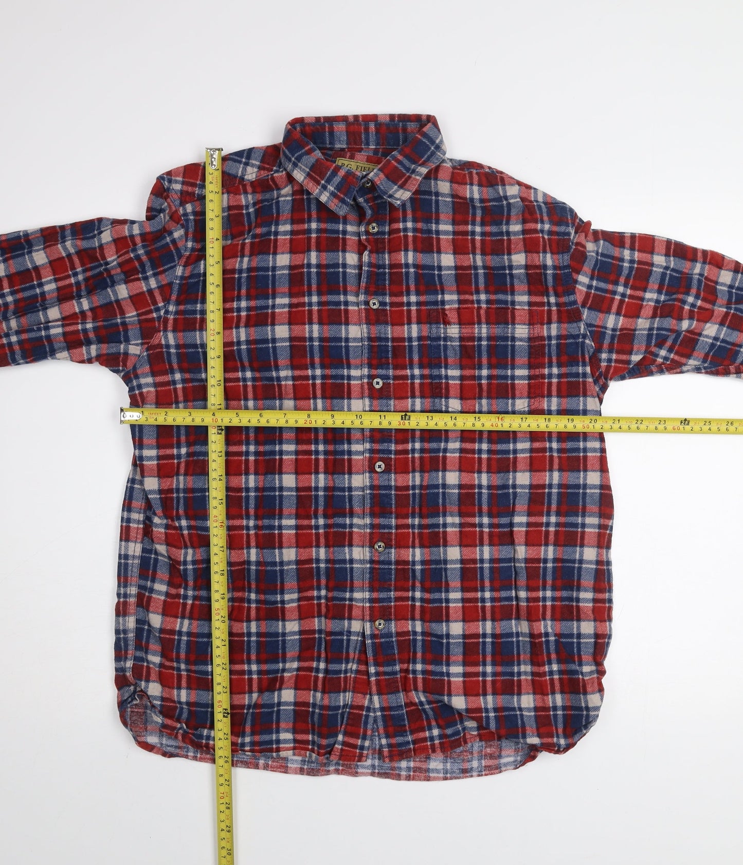 P.G. Field Men's Red Plaid Cotton Flannel Button-Up Shirt M