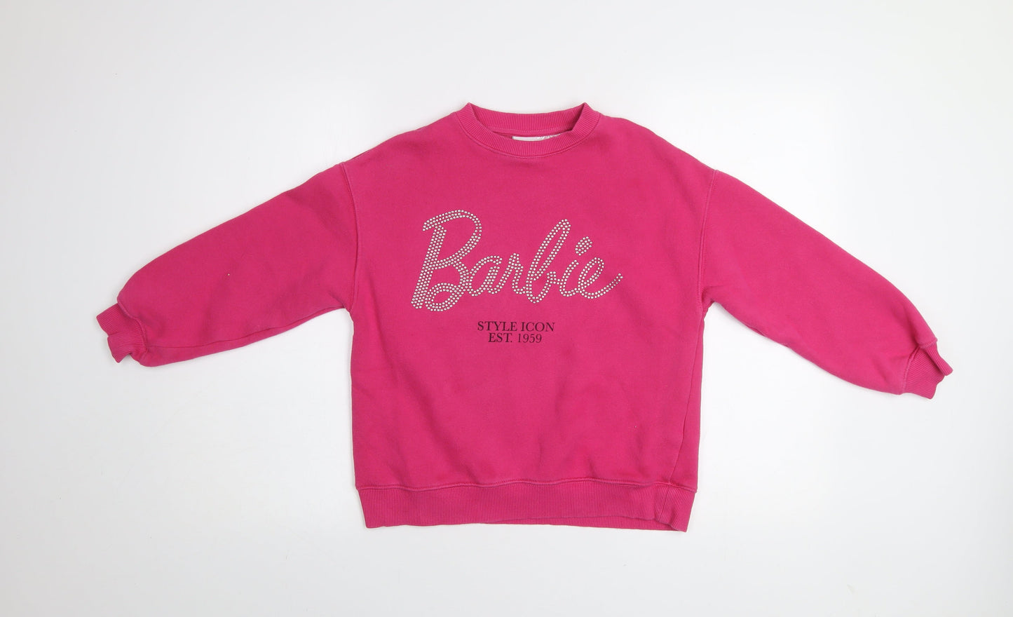 Zara Girls Pink Barbie Sweatshirt 9-10 Years Rhinestone Crew Neck Pullover