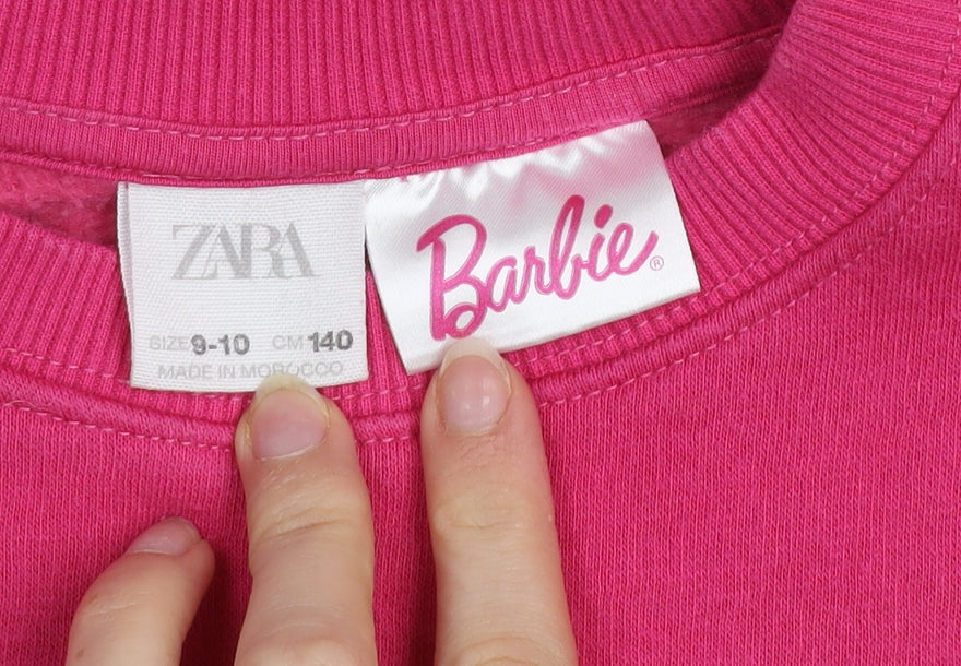 Zara Girls Pink Barbie Sweatshirt 9-10 Years Rhinestone Crew Neck Pullover