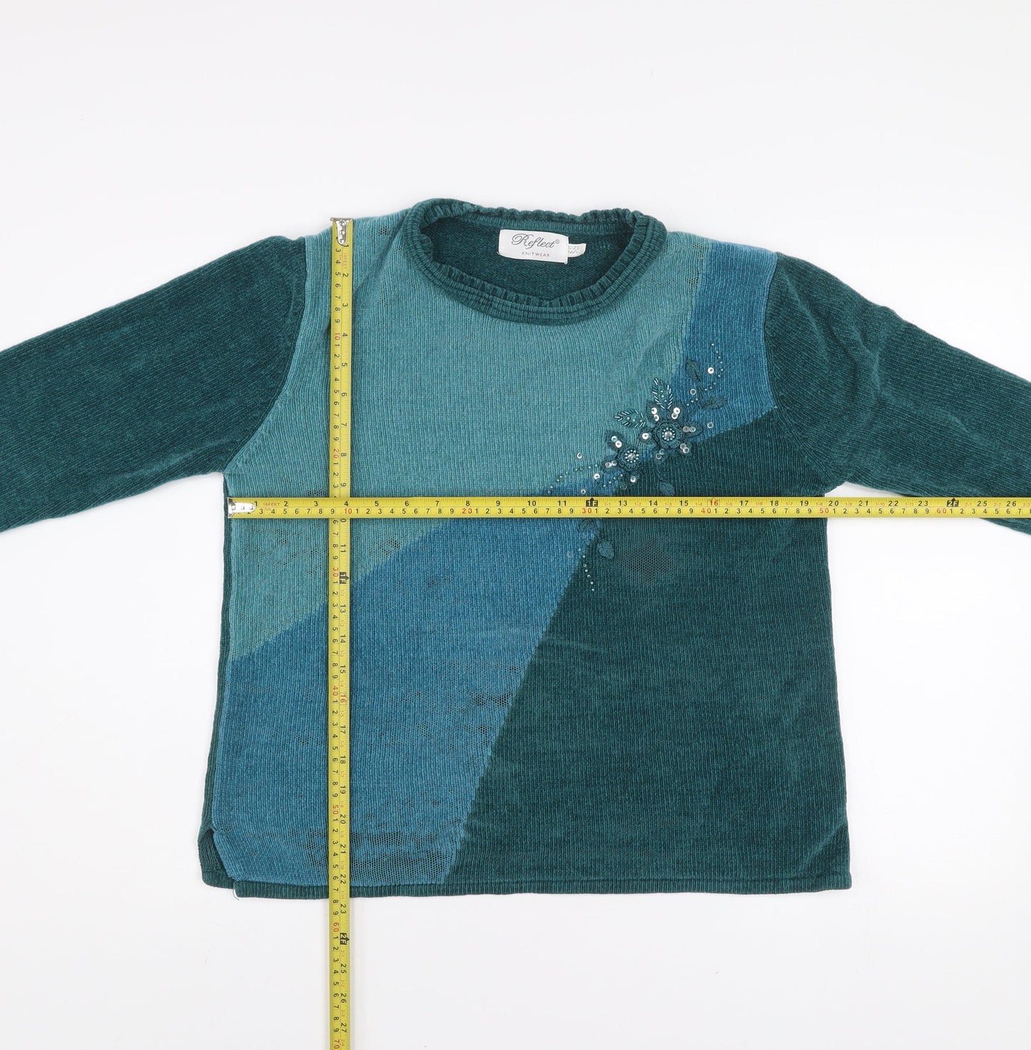 Reflex Women's Green Beaded Knit Pullover Jumper Size M