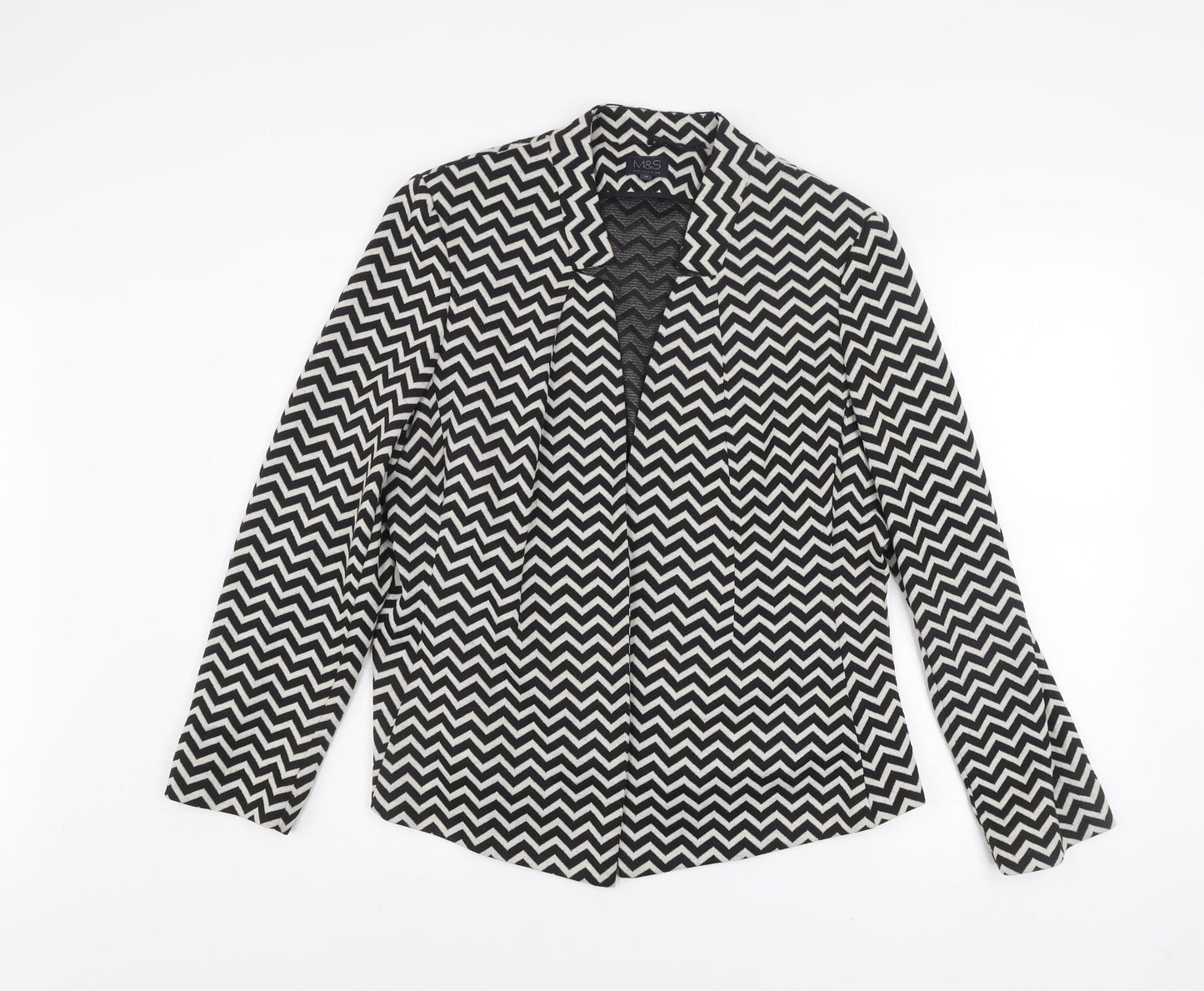 Marks and Spencer Women's Black Geometric Knit Blazer Size 16