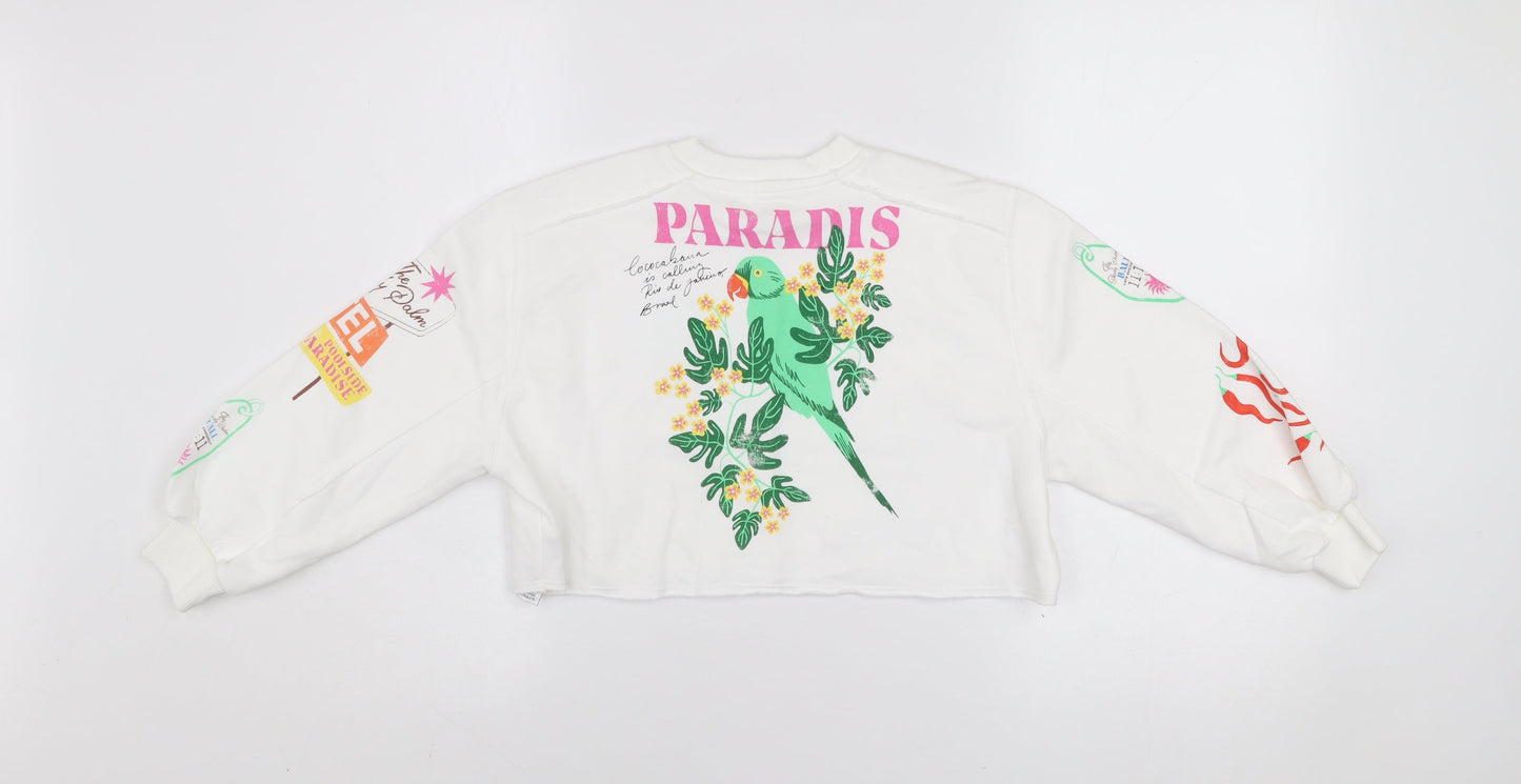 Marks and Spencer Girls White Graphic Crew Neck Sweatshirt 6-7 Years