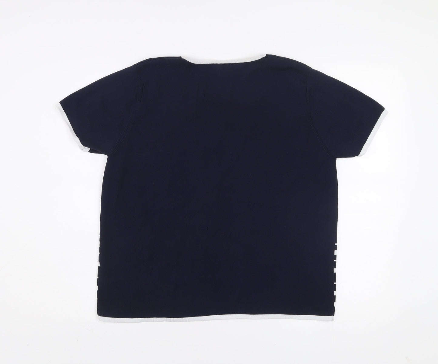 Avant Garde Women's Blue Striped Embroidered T-Shirt Size L