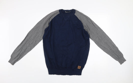 Springfield Men’s Blue Grey Cotton Crew Neck Pullover Jumper XL