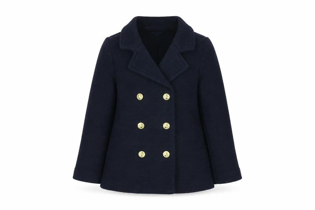 H&M Girls Blue Double-Breasted Pea Coat 4-5 Years Acrylic Knit Jacket