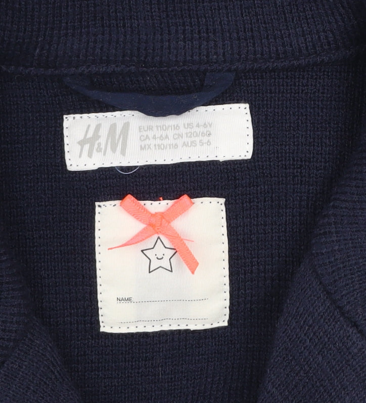 H&M Girls Blue Double-Breasted Pea Coat 4-5 Years Acrylic Knit Jacket