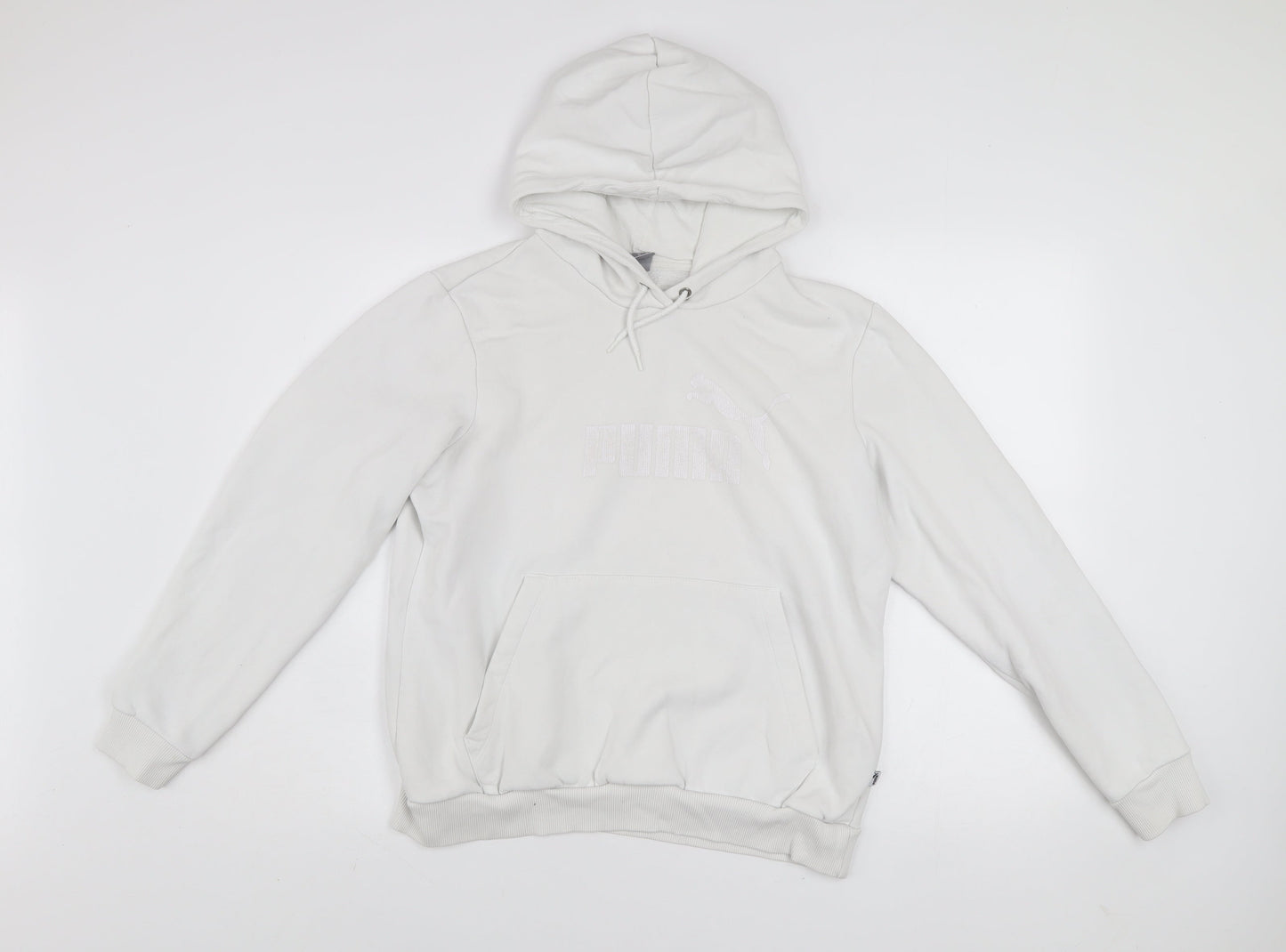 Puma Women White XL Pullover Hoodie Cotton Blend Hooded Sweatshirt