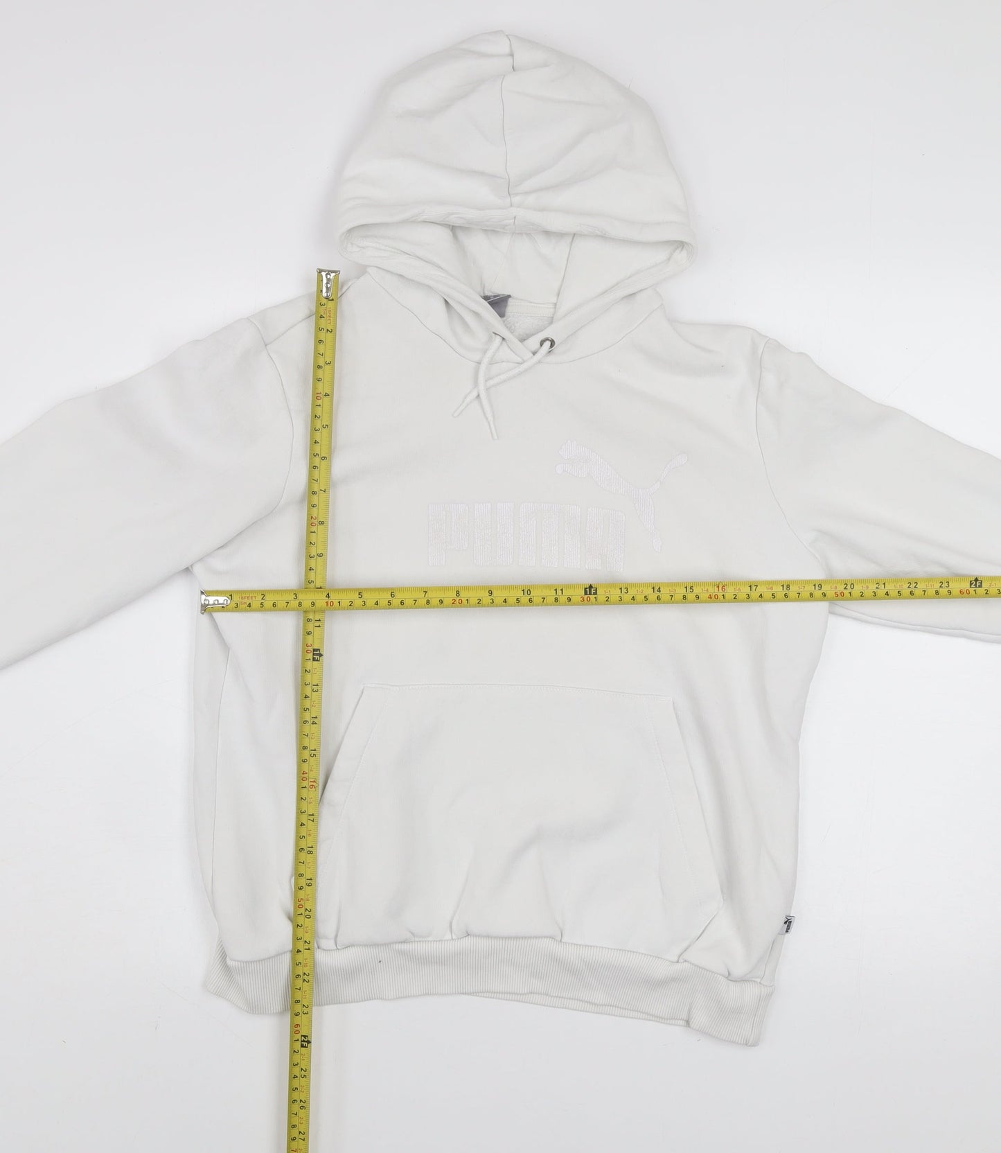 Puma Women White XL Pullover Hoodie Cotton Blend Hooded Sweatshirt