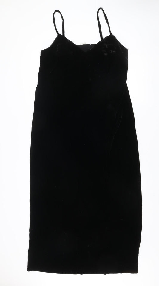 Boden Women Black Velvet Slip Dress Size 14 Knee Length Elegant V Neck