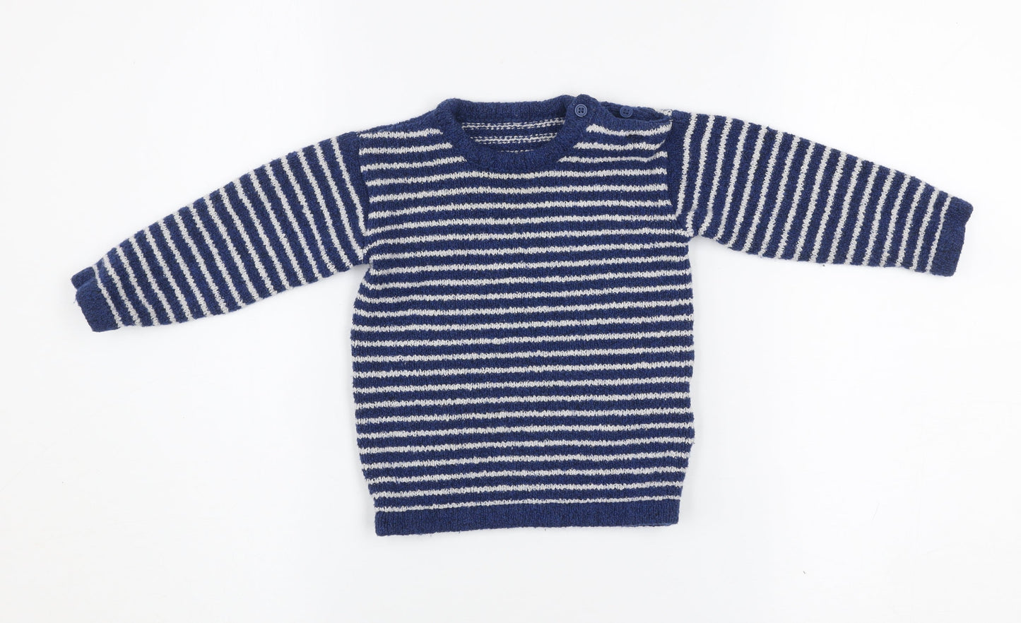 Marks and Spencer Unisex Baby Blue Striped Knit Jumper 12-18 Months