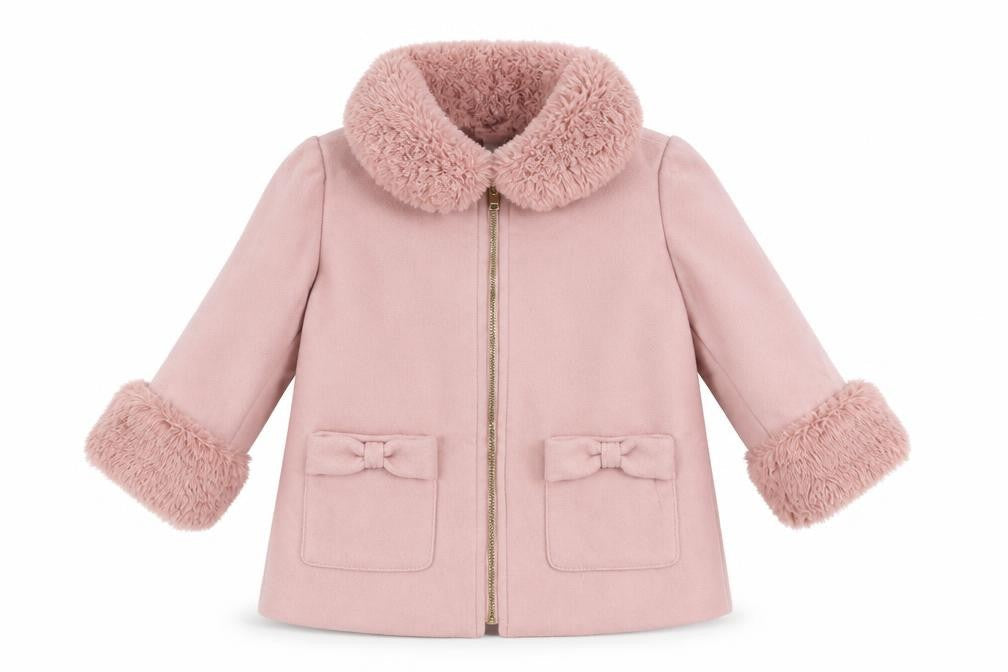 River Island Girls Pink Faux Fur Trim Zip Coat 2-3 Years