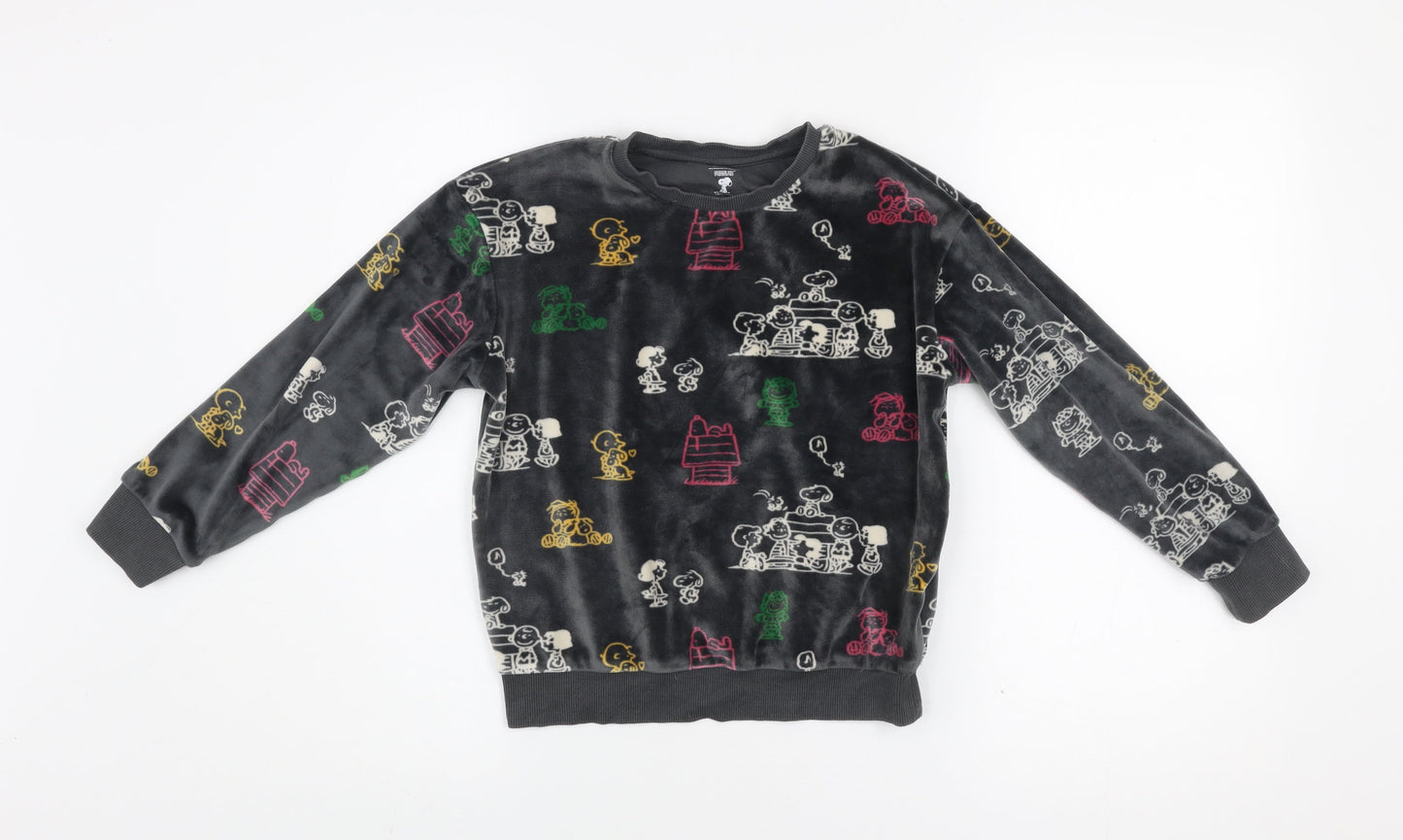 Marks and Spencer Girls Grey Snoopy Peanuts Pyjama Top 9-10 Years Velour