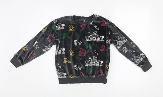 Marks and Spencer Girls Grey Snoopy Peanuts Pyjama Top 9-10 Years Velour