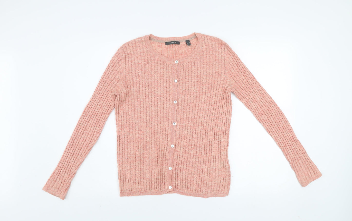 Esprit Women Pink Ribbed Knit Button Cardigan Size S