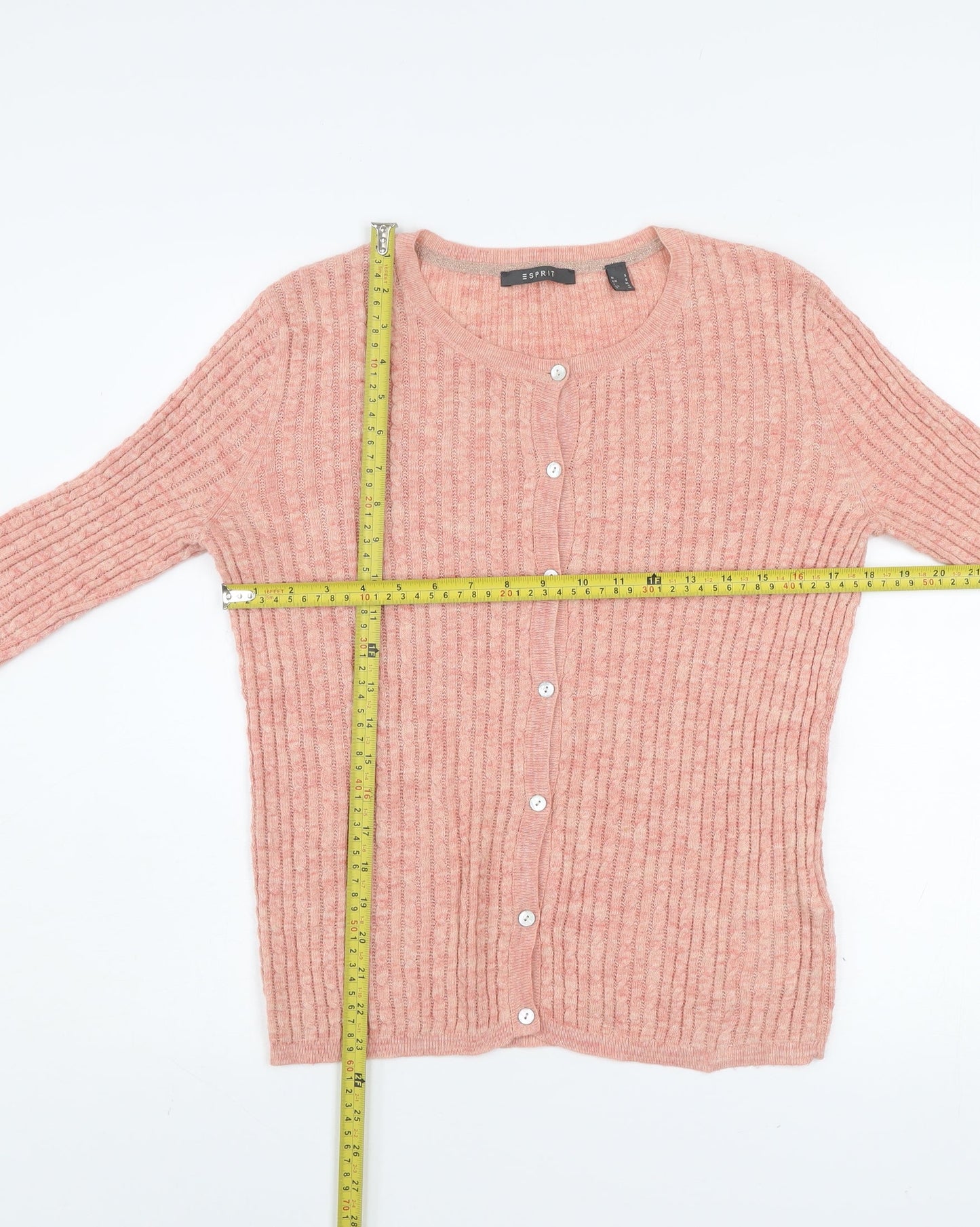 Esprit Women Pink Ribbed Knit Button Cardigan Size S