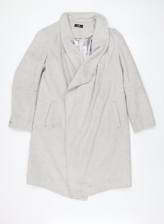 Wallis Women’s Grey Long Overcoat Size 12 Regular Fit Lined Wool Blend