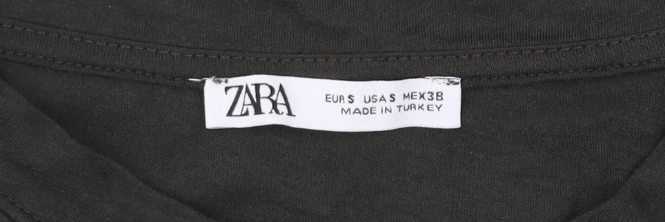 Zara Men Black Cotton Crew Neck Short Sleeve Regular Fit T-Shirt Size S