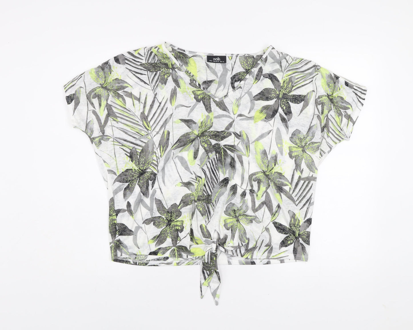 Wallis Women's Multicoloured Floral Cropped V-Neck Tie T-Shirt Size M