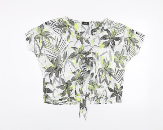 Wallis Women's Multicoloured Floral Cropped V-Neck Tie T-Shirt Size M