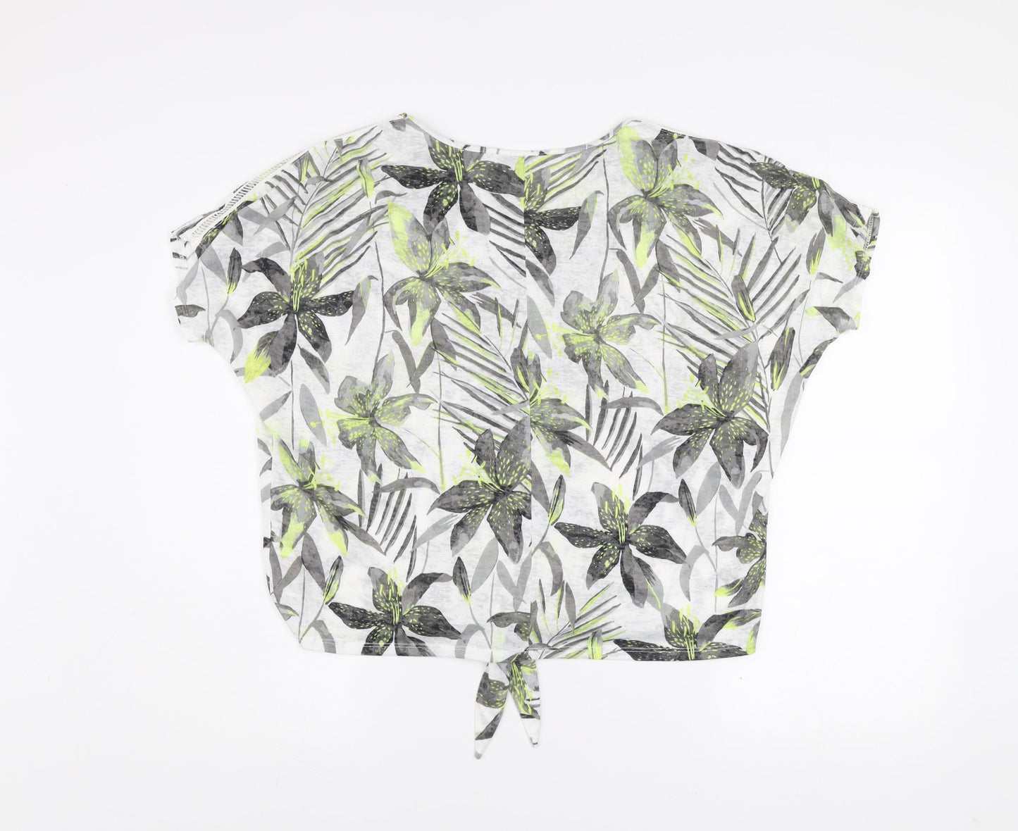 Wallis Women's Multicoloured Floral Cropped V-Neck Tie T-Shirt Size M