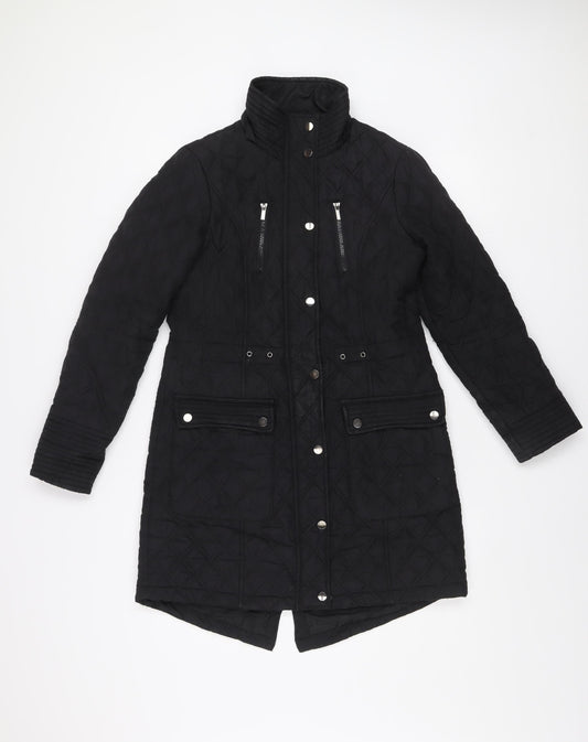 Tu Women's Black Quilted Long Coat Size 8 Lined Winter Jacket
