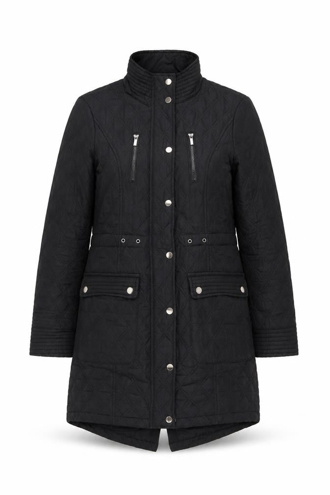 Tu Women's Black Quilted Long Coat Size 8 Lined Winter Jacket