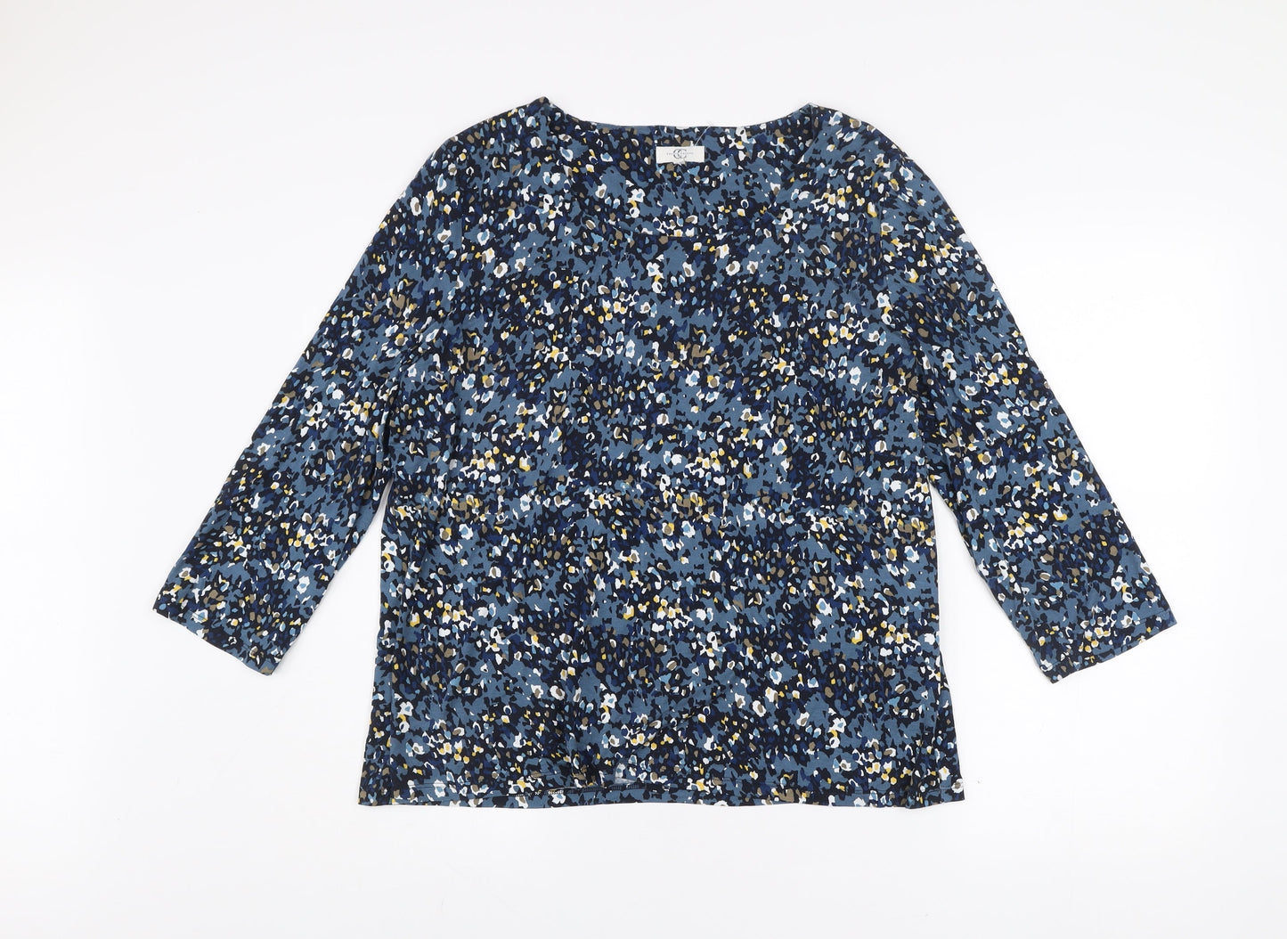 Country Casuals Women's Blue Floral Tunic Blouse Size L 3/4 Sleeve