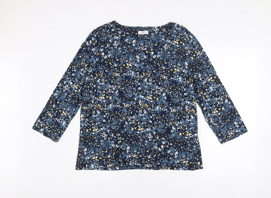 Country Casuals Women's Blue Floral Tunic Blouse Size L 3/4 Sleeve