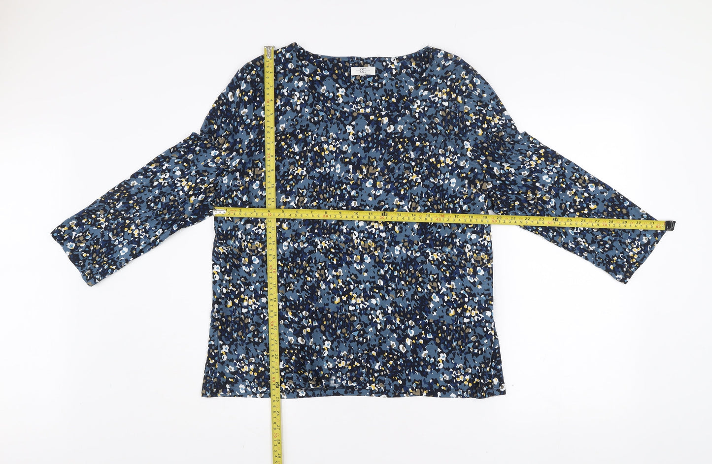 Country Casuals Women's Blue Floral Tunic Blouse Size L 3/4 Sleeve