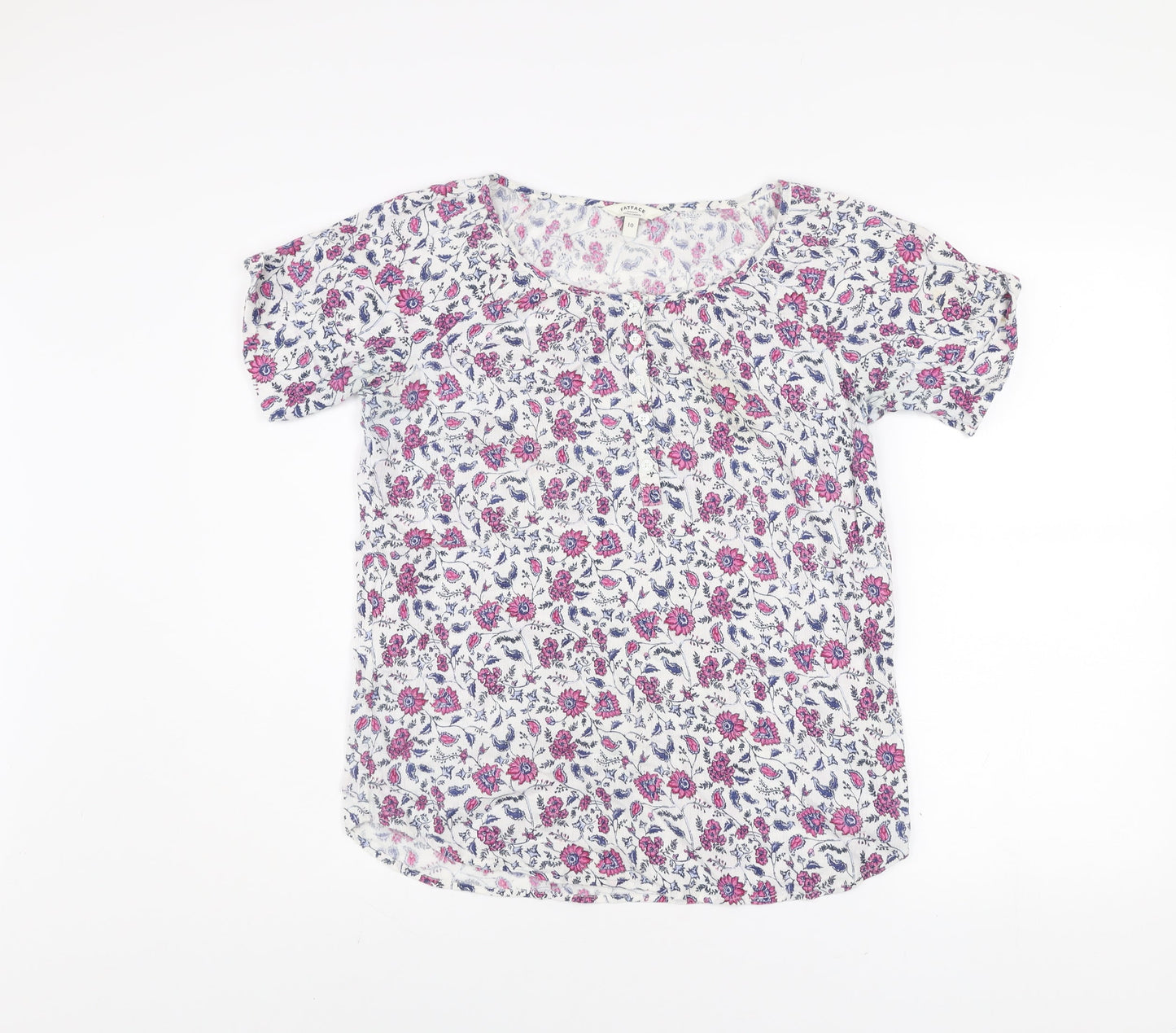 FatFace Women’s Ivory Floral Cotton Tunic Blouse Size 10 Short Sleeve