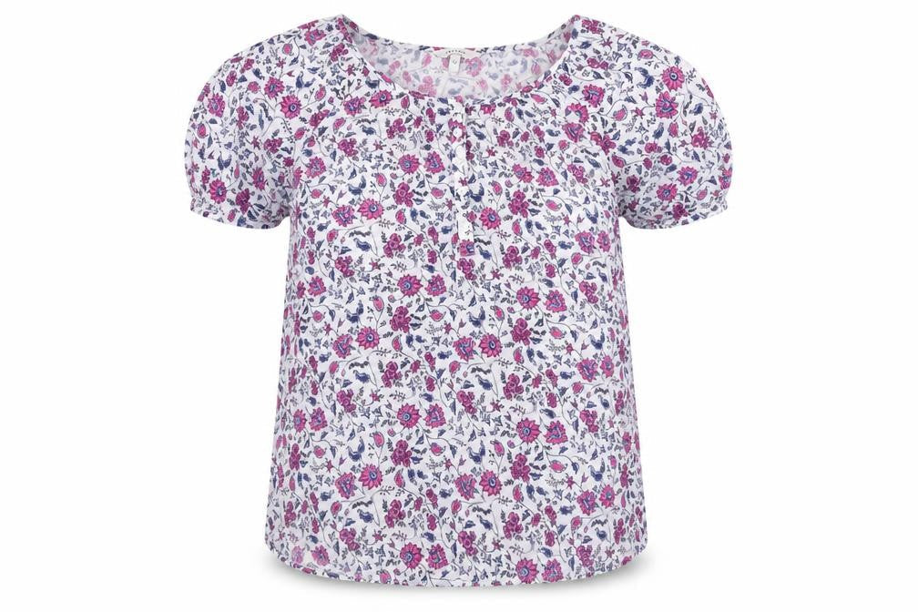 FatFace Women’s Ivory Floral Cotton Tunic Blouse Size 10 Short Sleeve