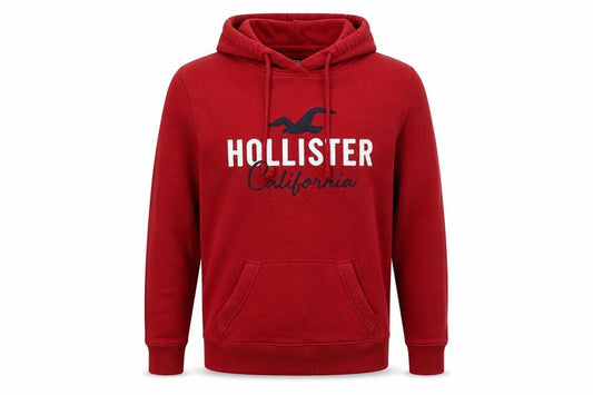 Hollister Men's Red Pullover Hoodie Size S Embroidered Logo Fleece