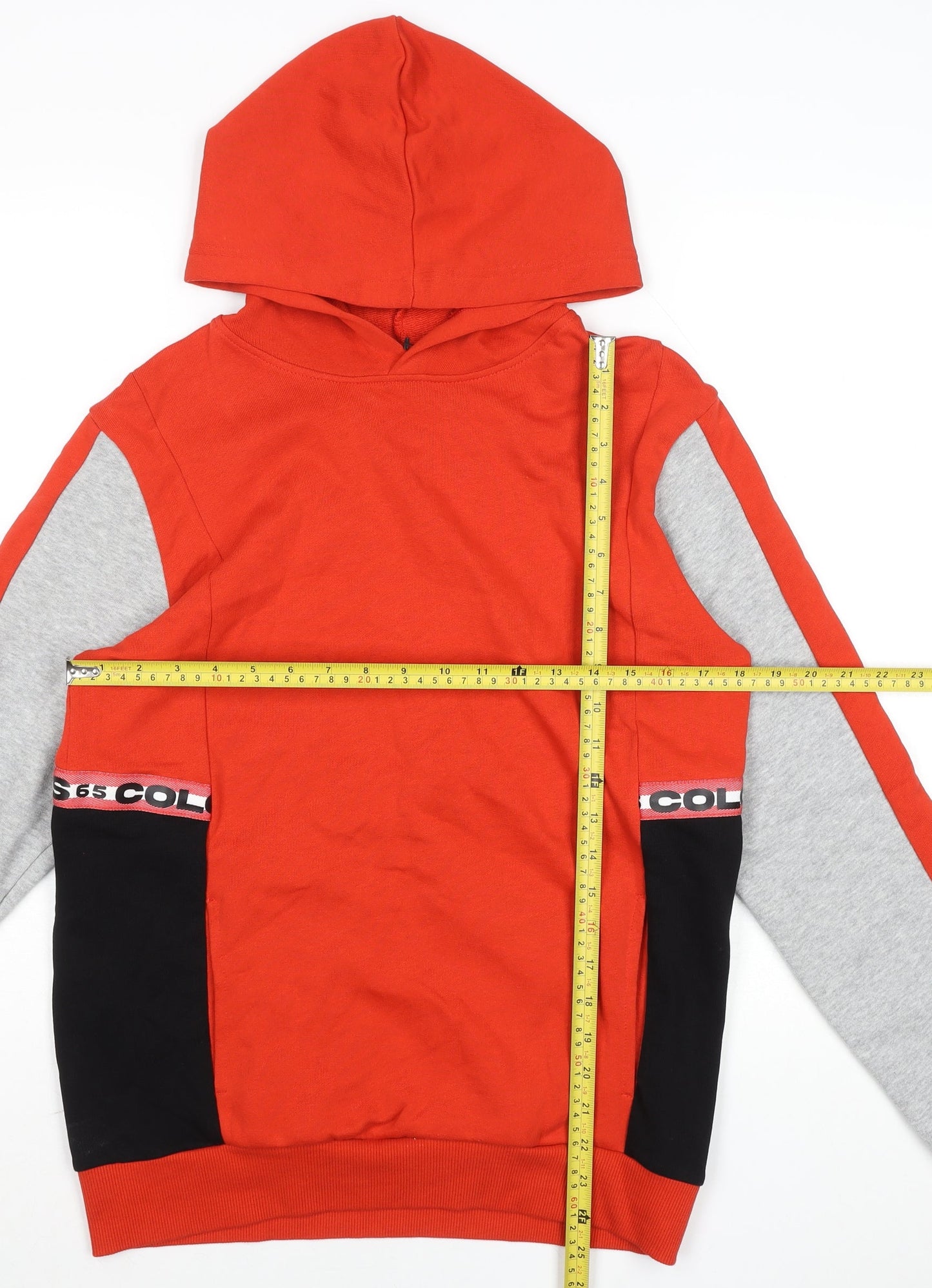 Benetton Boys Red Colourblock Hoodie Size 3XL Cotton Blend Pullover