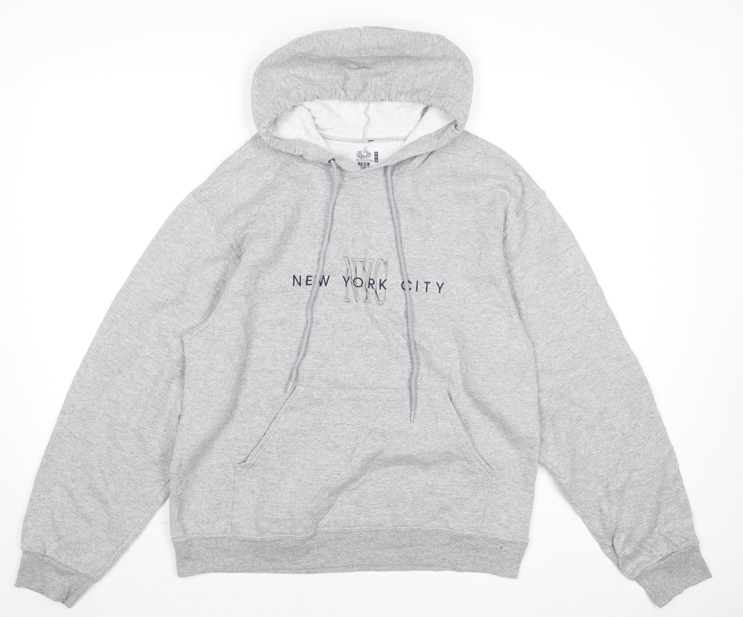 Fruit of the Loom Men's Grey Pullover Hoodie M NYC Embroidered Logo