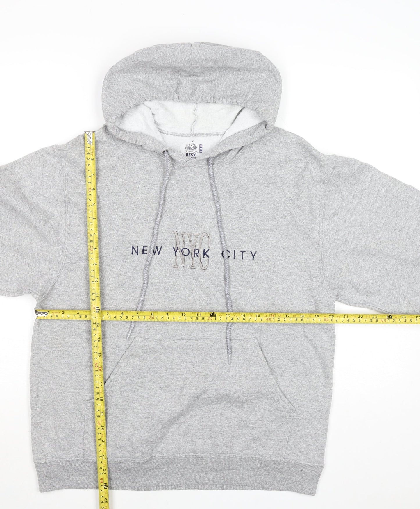 Fruit of the Loom Men's Grey Pullover Hoodie M NYC Embroidered Logo