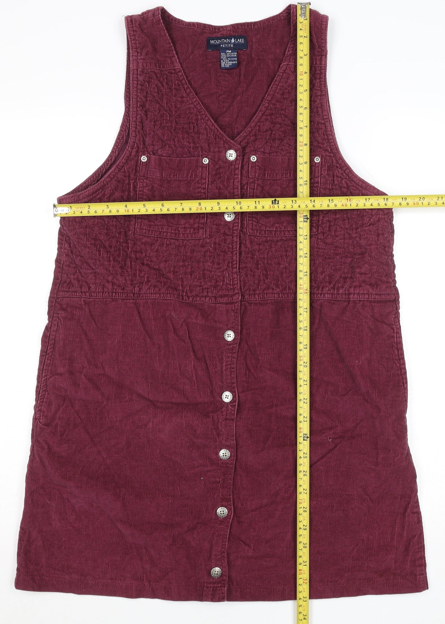 Mountain Lake Petite Red Corduroy Button Pinafore Dress Women’s M