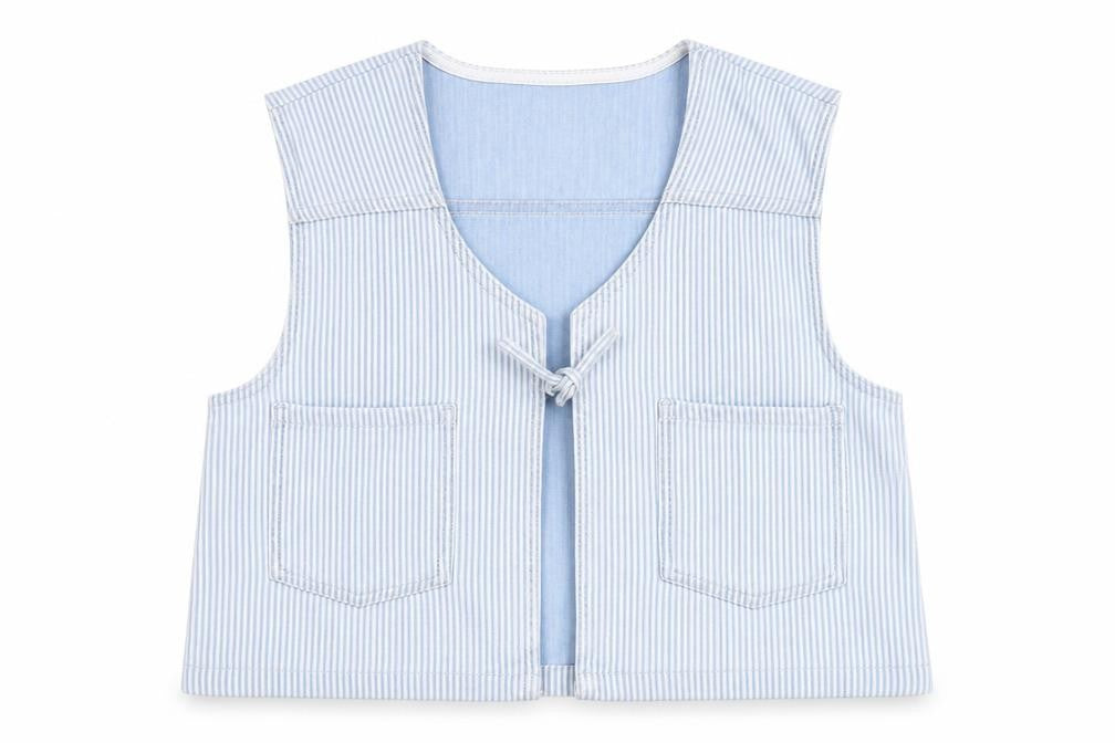 Marks & Spencer Girls Blue Striped Cotton Waistcoat 15-16 Years