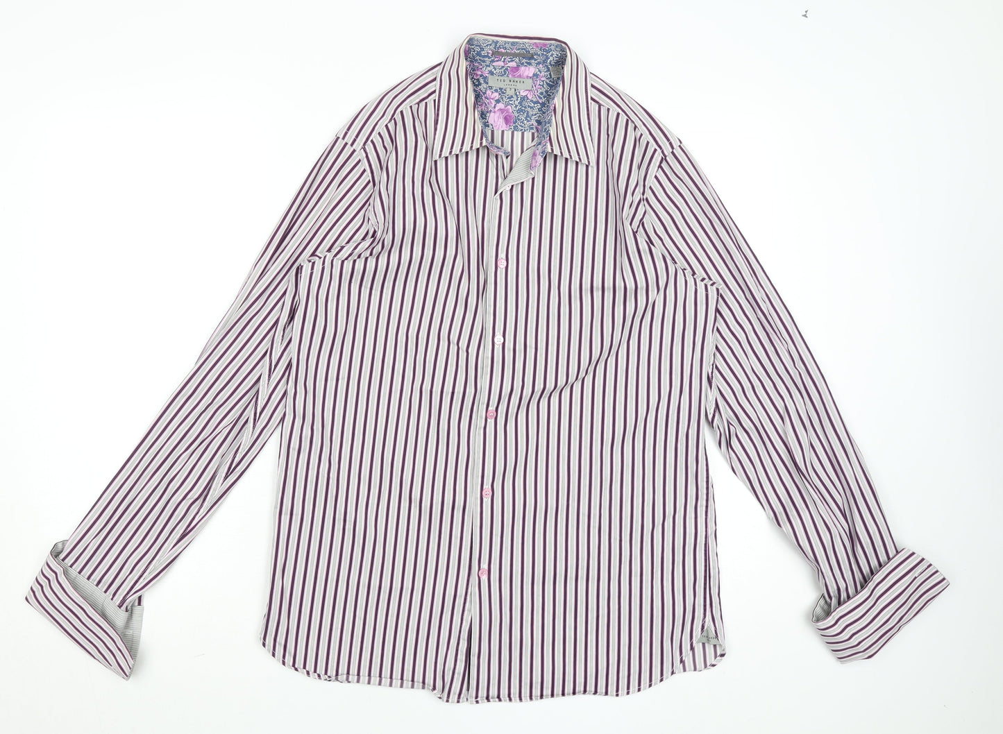 Ted Baker Men's Purple Striped Long Sleeve Button-Up Shirt M