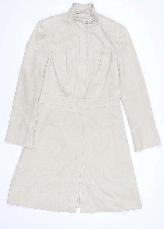 Next Women’s Beige Long Coat Size 10 Regular Faux Suede Overcoat