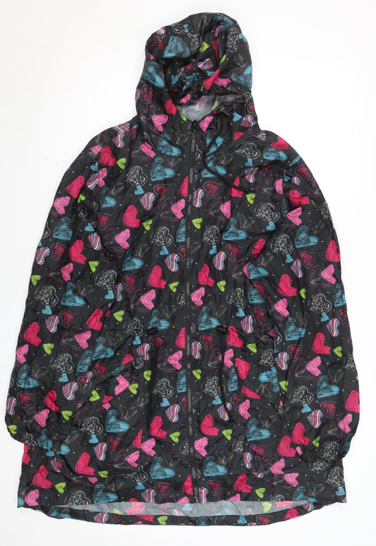 Urban Essentials Women's Multicoloured Heart Print Hooded Rain Jacket L