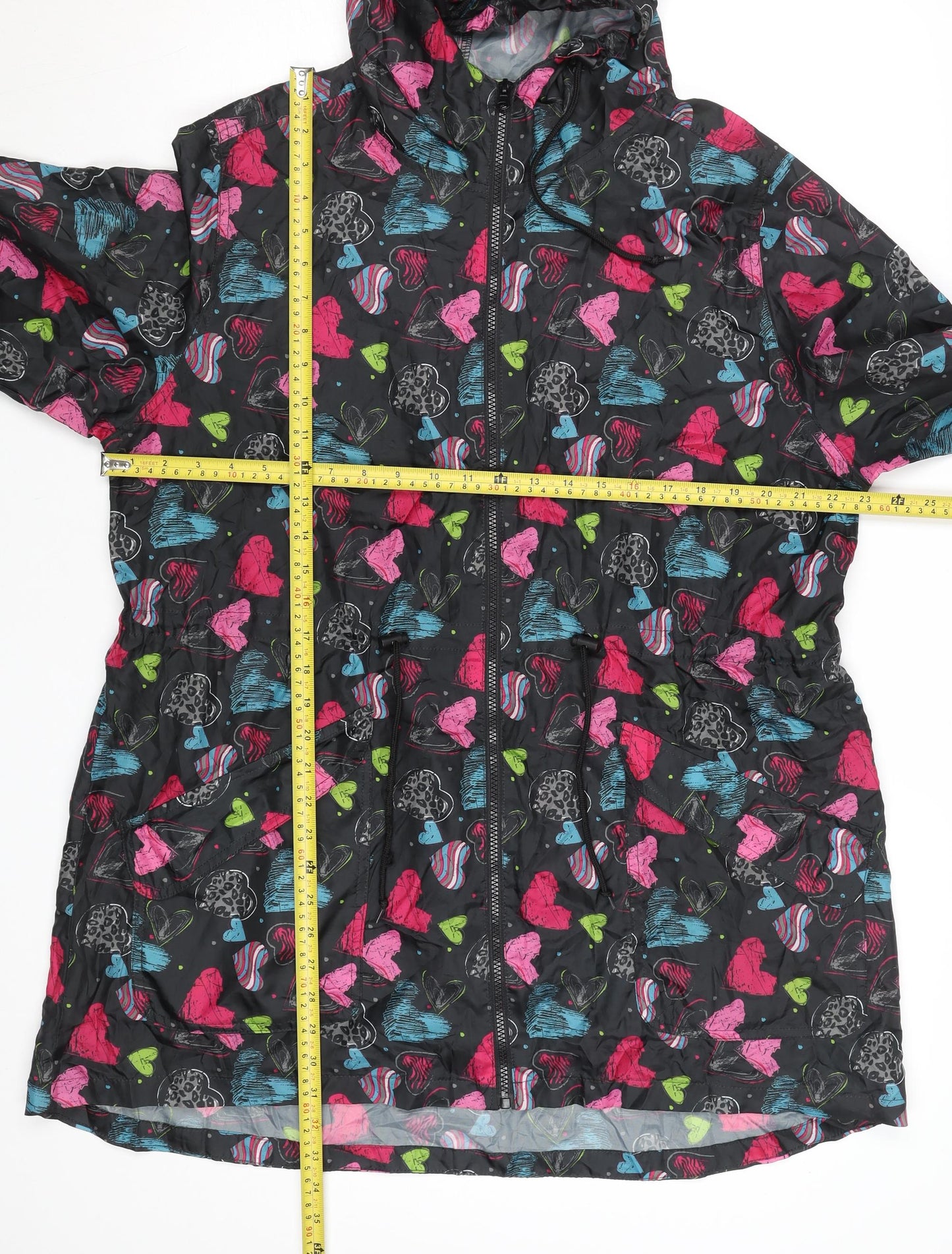 Urban Essentials Women's Multicoloured Heart Print Hooded Rain Jacket L